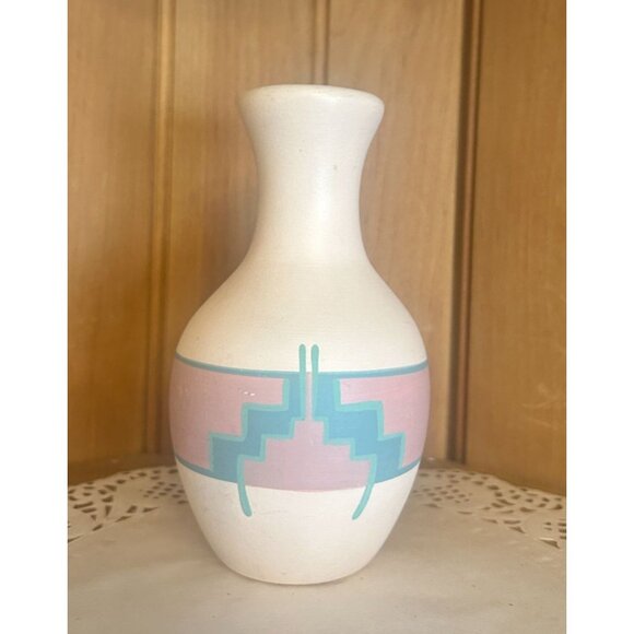 Handcrafted Sandstone Pottery Vase Pink Turquoise Southwest Design Phoenix AZ - Picture 1 of 7